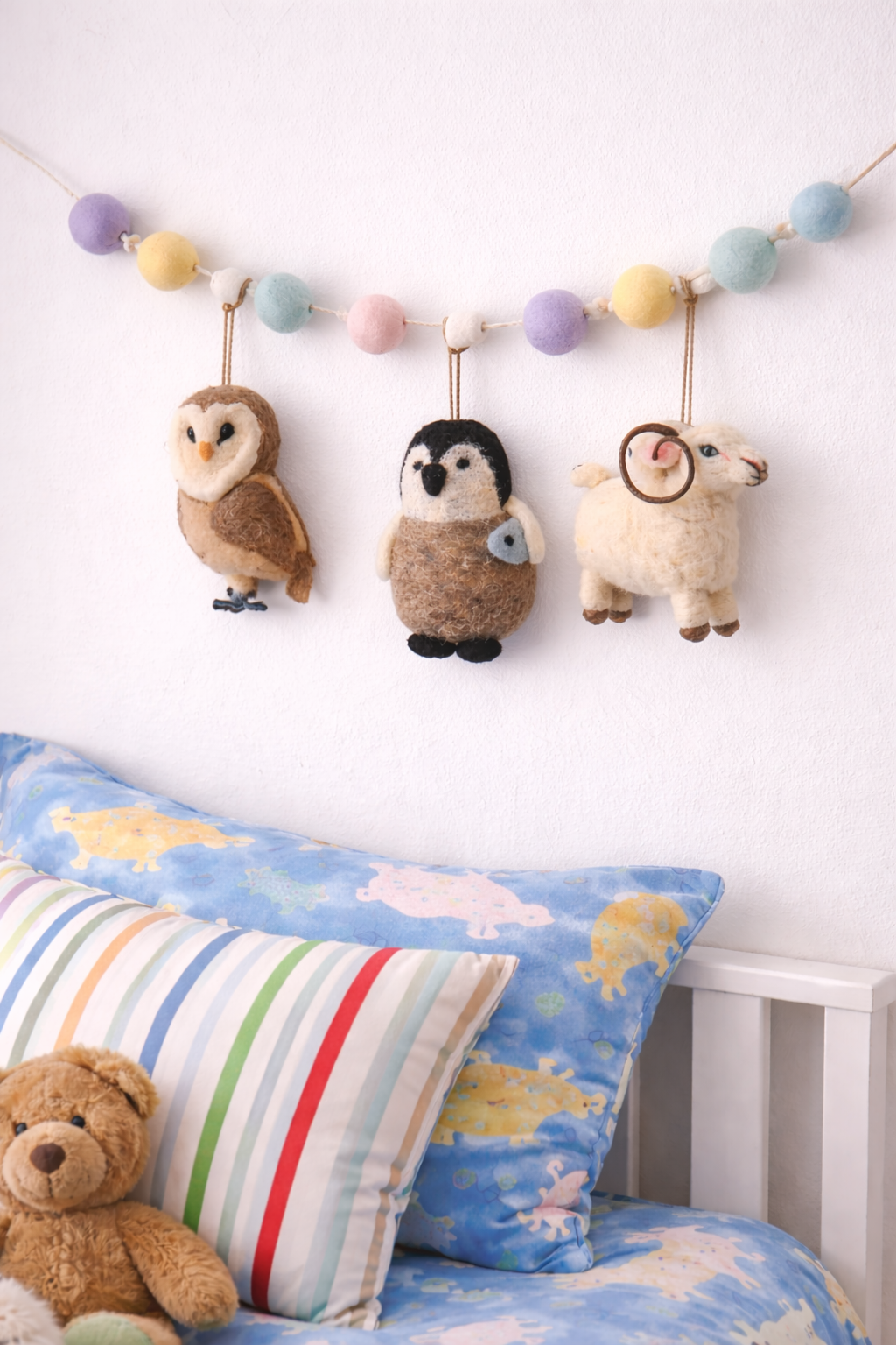 Handmade Felt Animals Nursery Decor (Owl + Ram + Penguin)