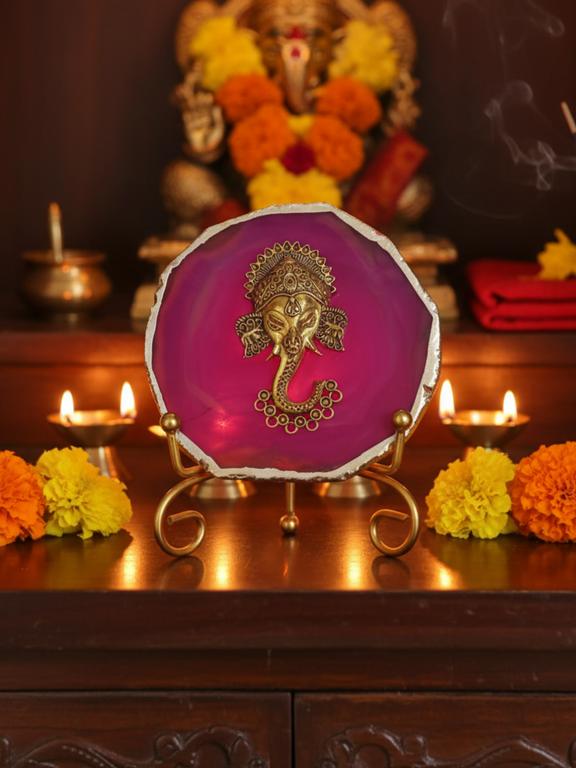 Agate Metal Ganesha Decorative Plate with Stand