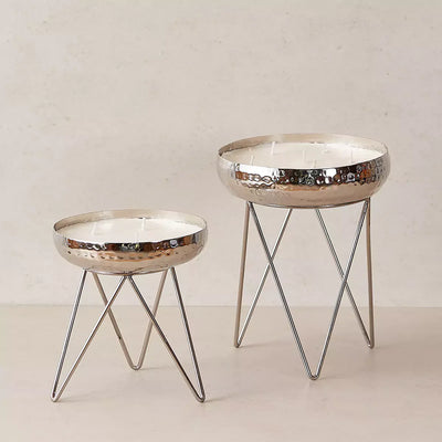 Stardust Silver Hammered Candle Urlis on a stand set of 3