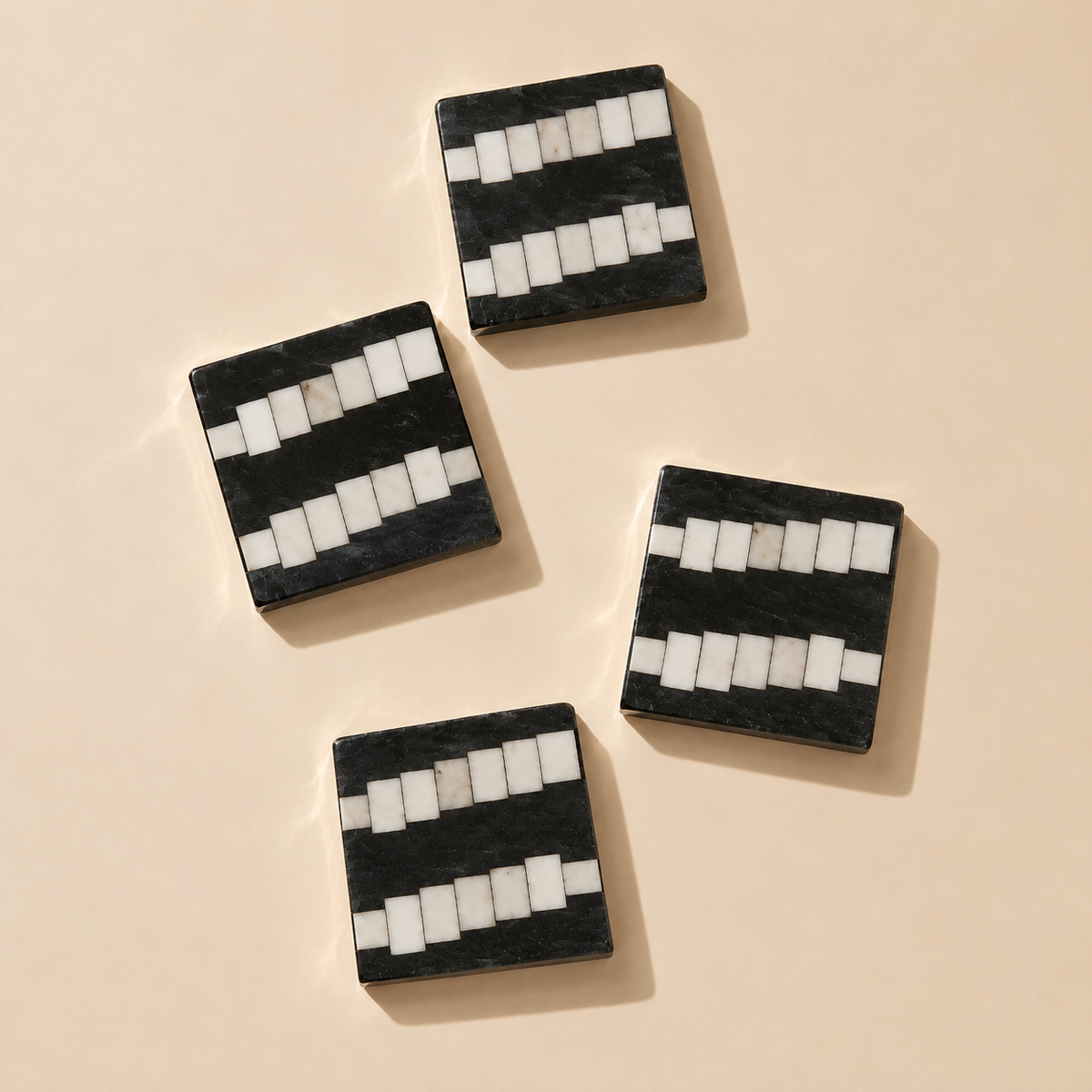 MONCHROME - WOOD INLAY BLACK IVORY COASTER SET OF 4