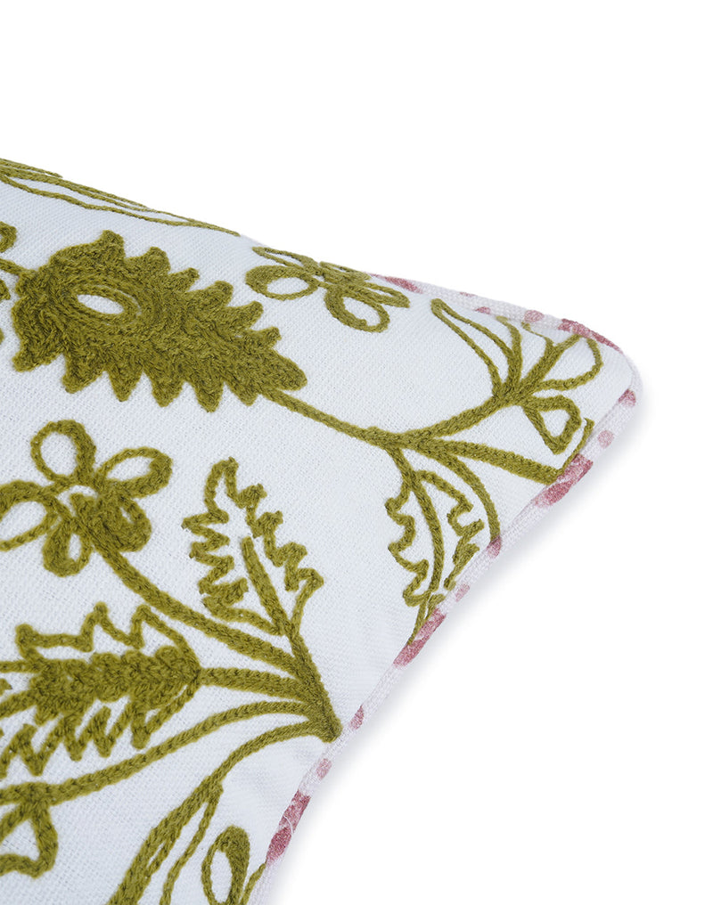 Khwaab Green Garden Grid Cushion Cover 16"x 16"