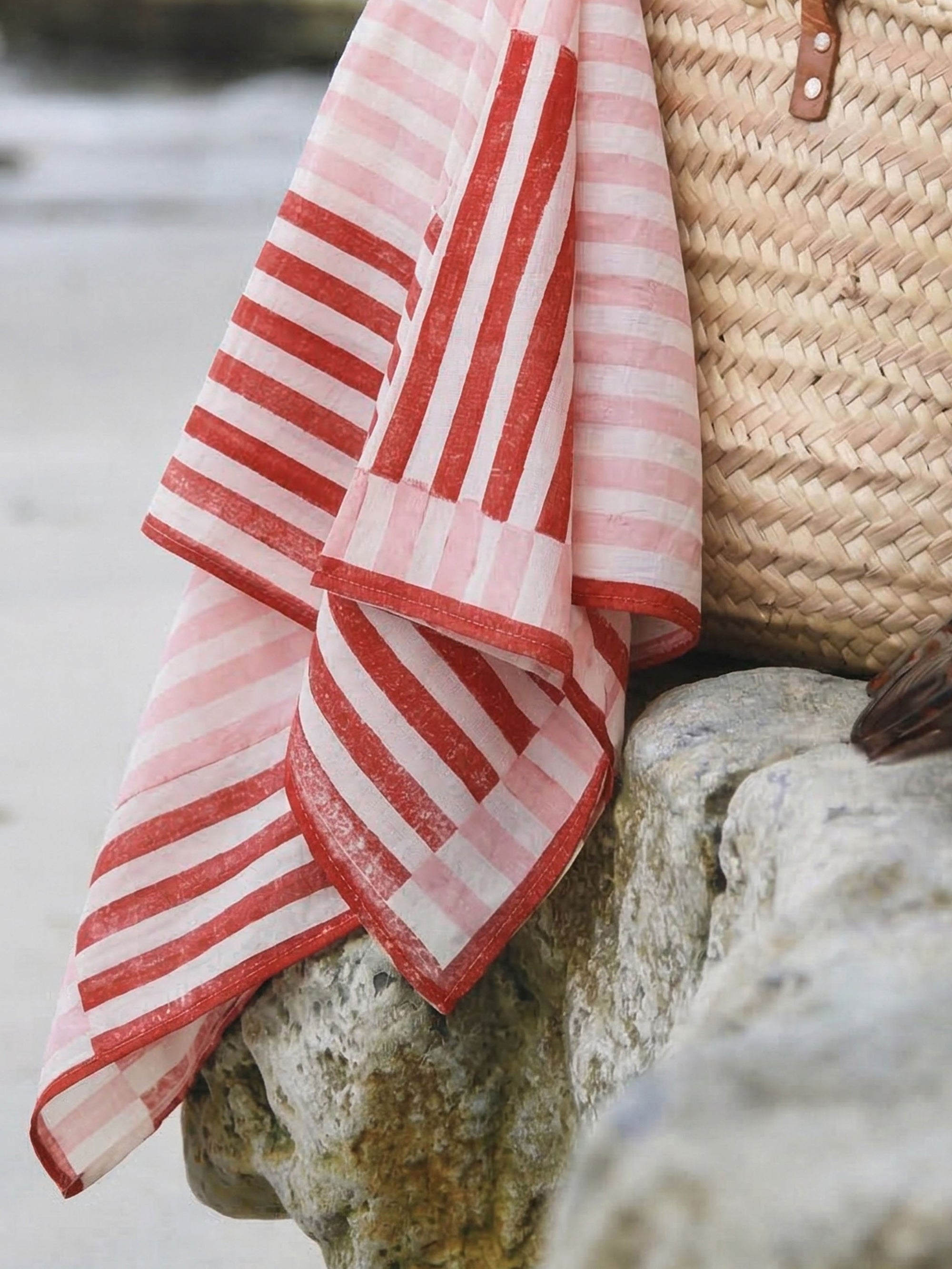 Pink & Red Stripes Bandana Cotton Square Scarf