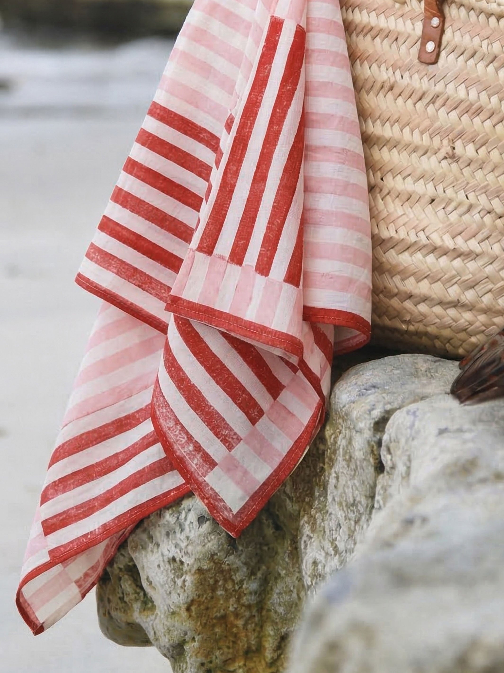 Pink & Red Stripes Bandana Cotton Square Scarf