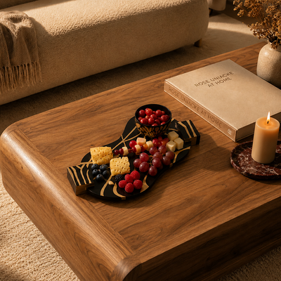 SERPENTINE - WOOD BLACK GOLD PLATTER TRAY