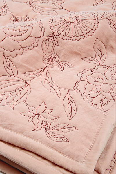 Rosabelle Chintz Soft Pink Velvet Embroidered Quilt