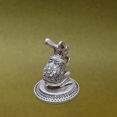 Silver-Plated Mushak with Laddu