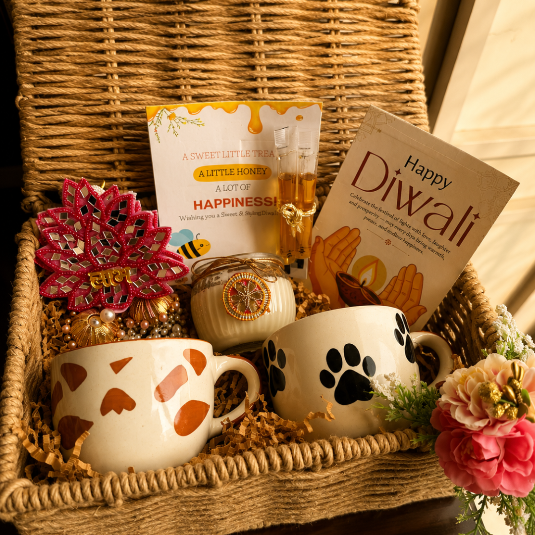 Paws & Panda Festive Mug Gift Hamper | Dog & Panda Mugs with Diwali Candle - https://artecasa.in/