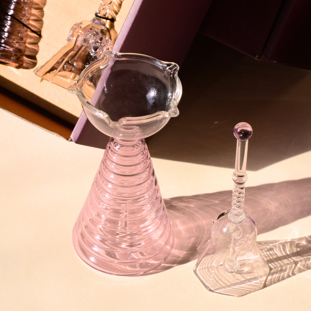 Glass Tall Diya & Ringing Bell