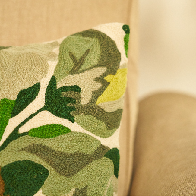 Cream Leafy Floral Cushion Cover