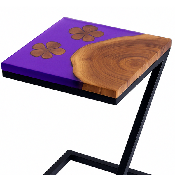 Teak Wood Epoxy End Table – Violet Resin Finish
