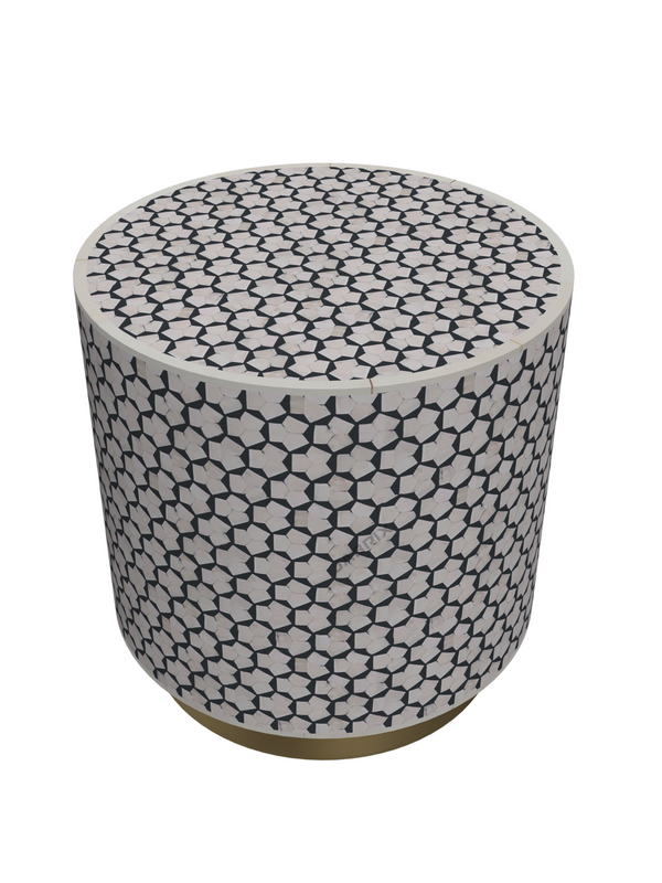 Inlay Drum Side Table with Base - Targua