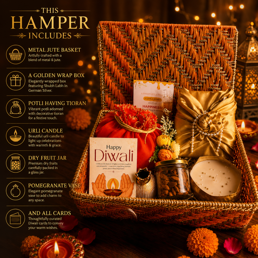 Rang Utsav Grand Orange Diwali Gift Basket | Shubh Labh, Almonds & Festive Décor - https://artecasa.in/