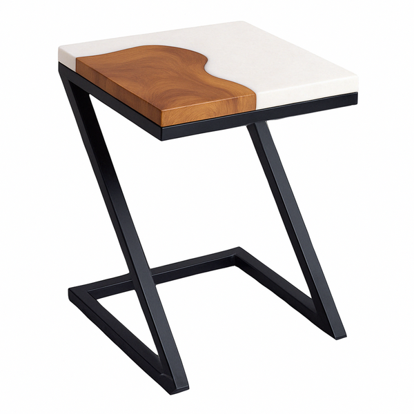 Teak Wood Epoxy End Table – White Resin Finish