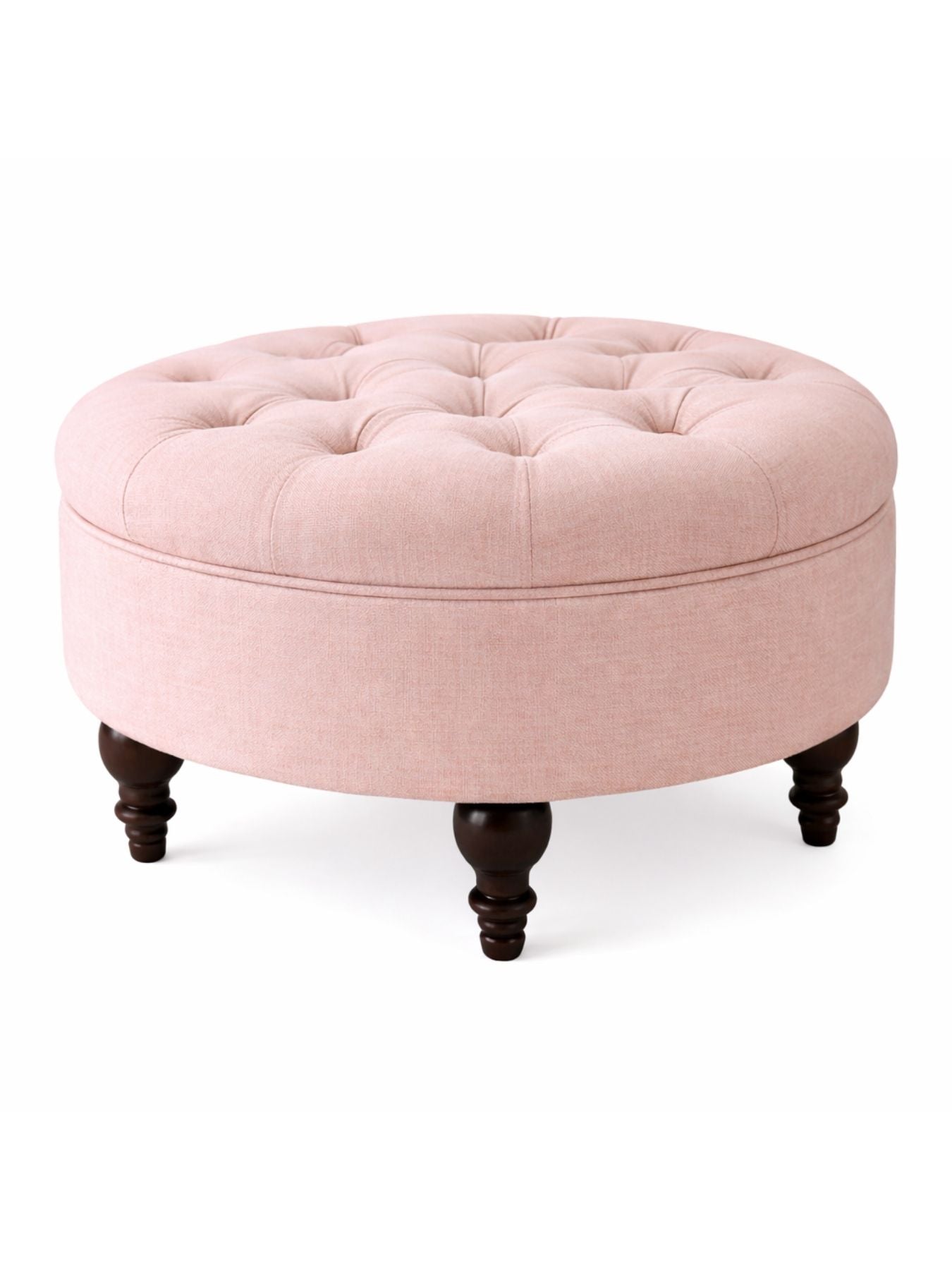Velvet Round Ottoman Stool with Sagwan Wood Legs