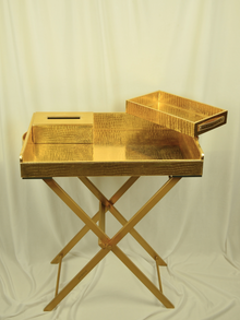 Pu Leather Foldable Tray with Metal Stand-Gold
