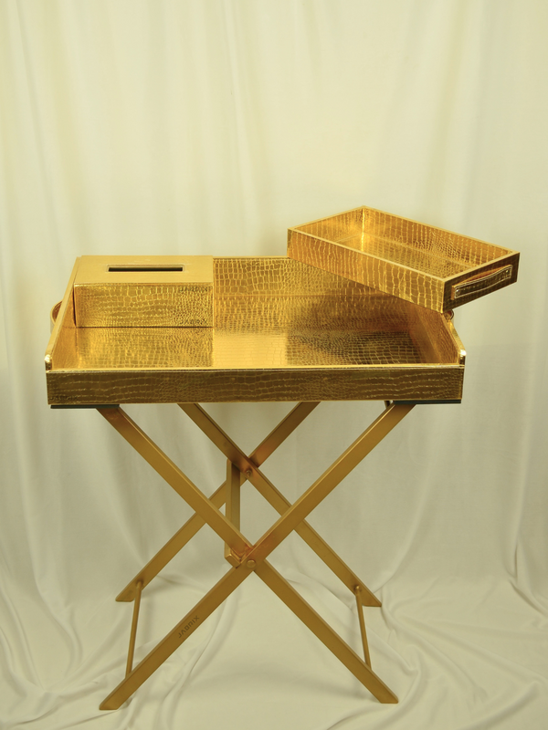 Pu Leather Foldable Tray with Metal Stand-Gold