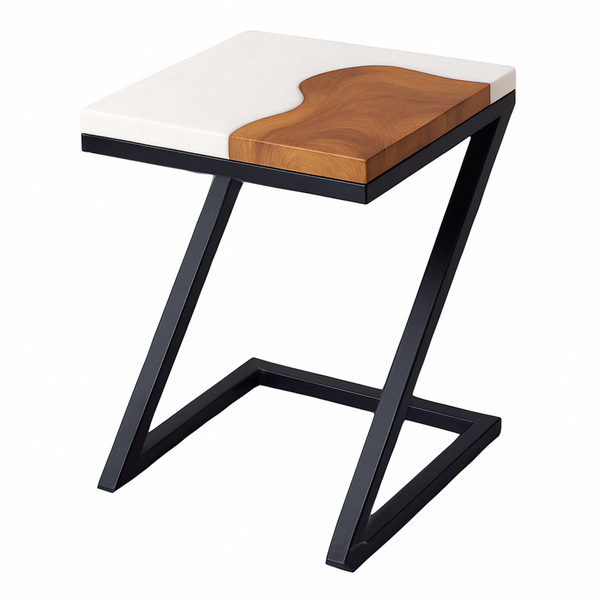 Teak Wood Epoxy End Table – White Resin Finish