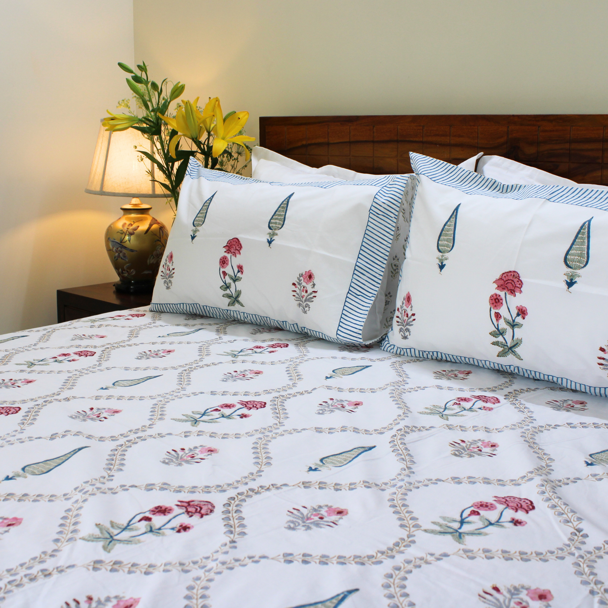 Colors Of The Garden Handblock Bedsheet
