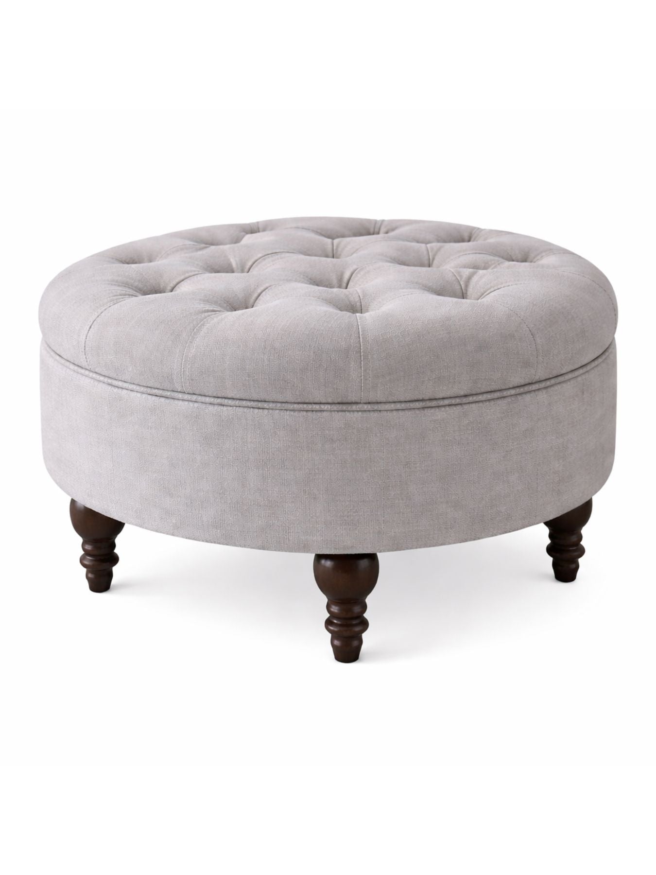 Velvet Round Ottoman Stool with Sagwan Wood Legs