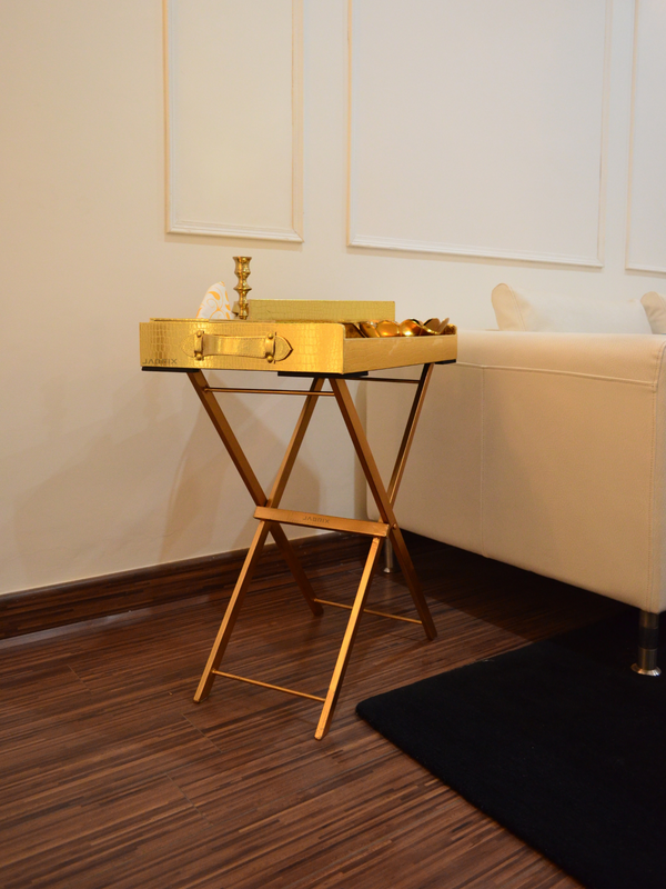 Pu Leather Foldable Tray with Metal Stand-Gold