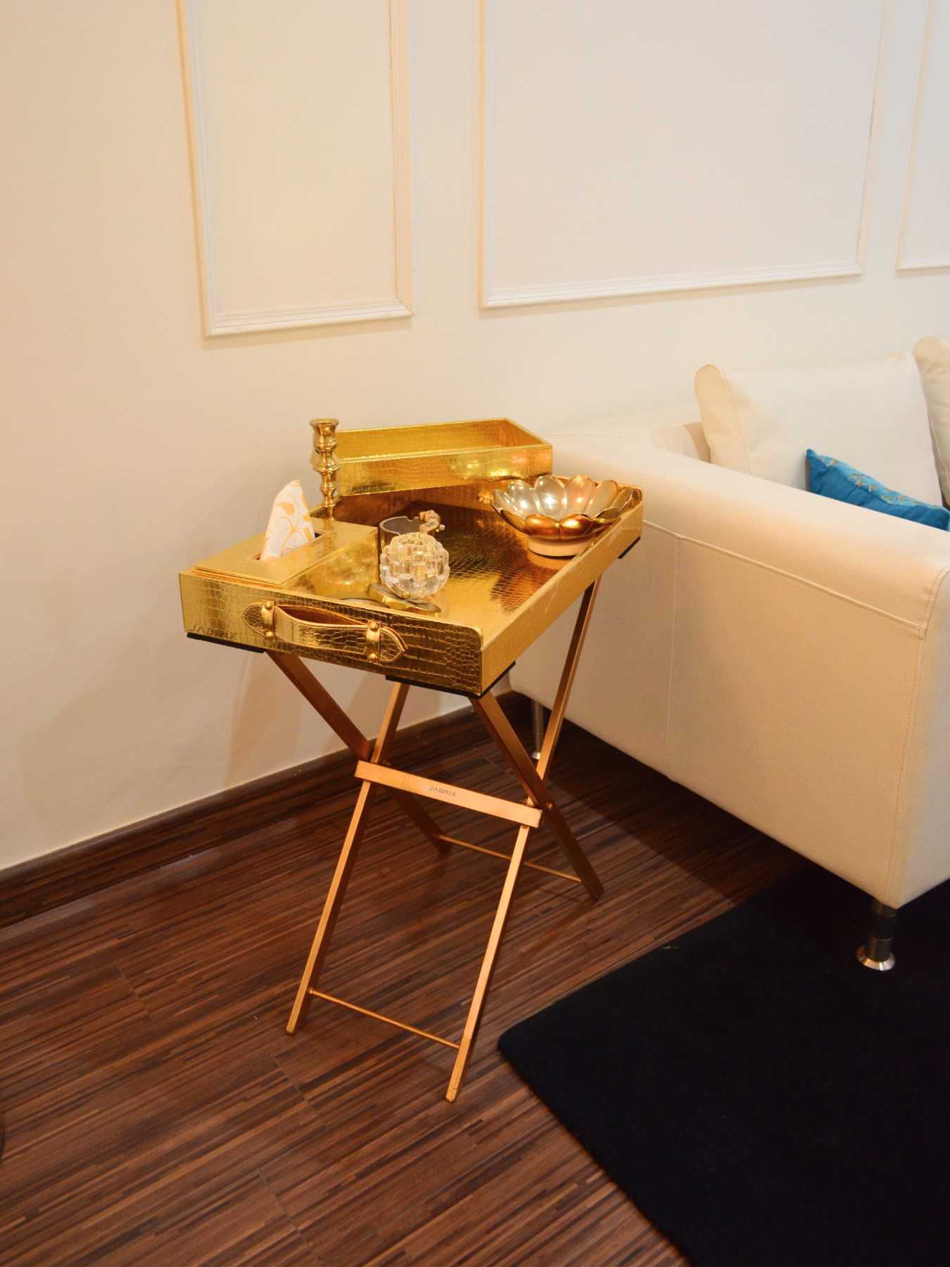 Pu Leather Foldable Tray with Metal Stand-Gold