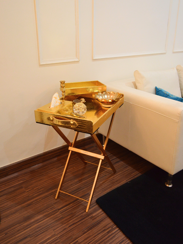 Pu Leather Foldable Tray with Metal Stand-Gold