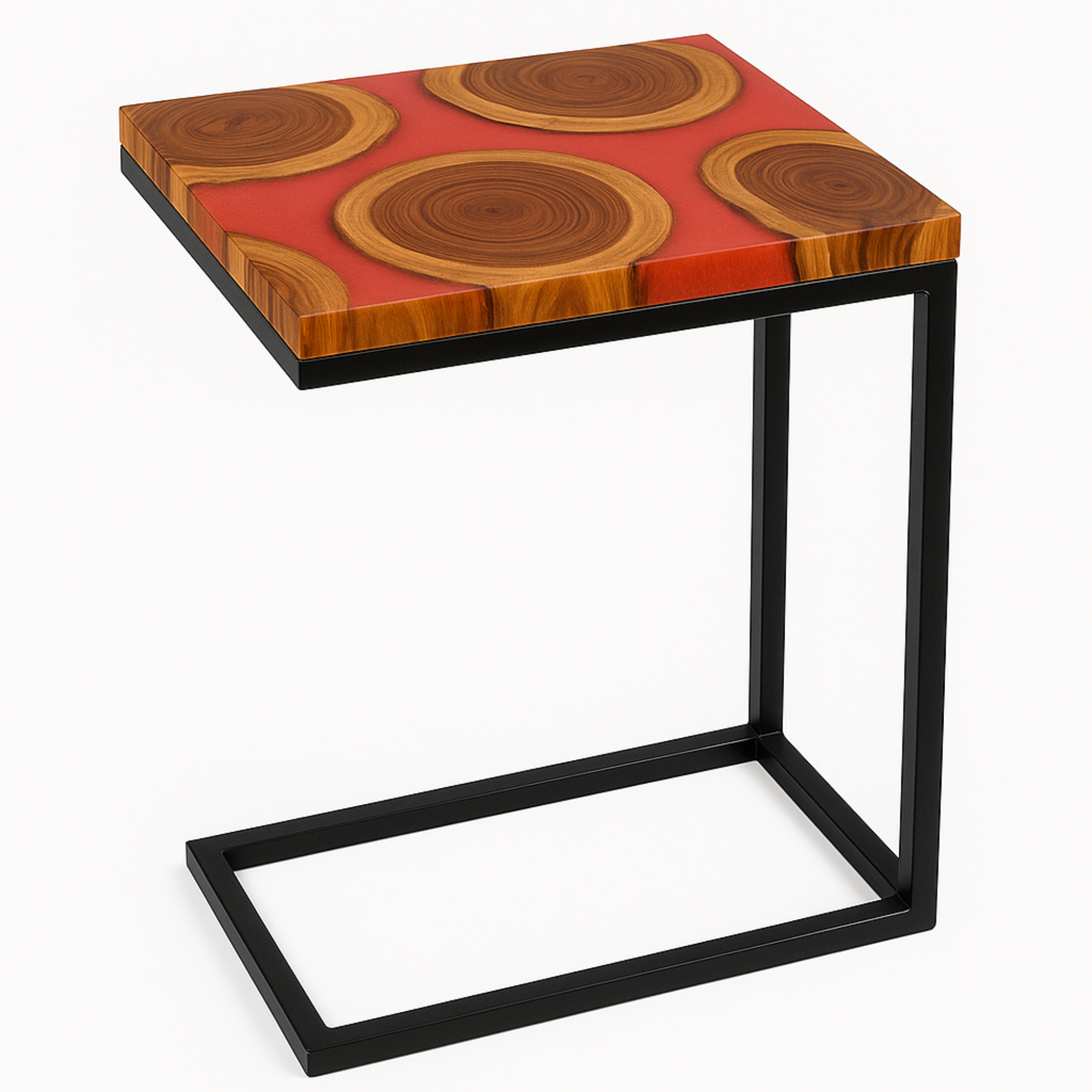 Teak Wood Epoxy End Table – Red Resin Finish