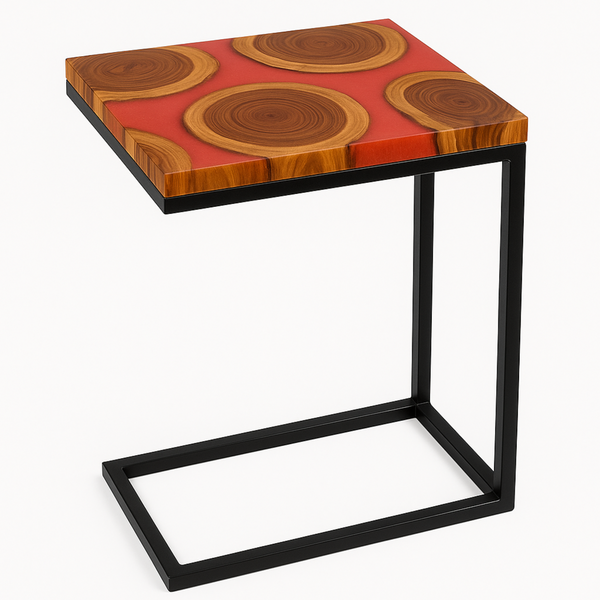 Teak Wood Epoxy End Table – Red Resin Finish