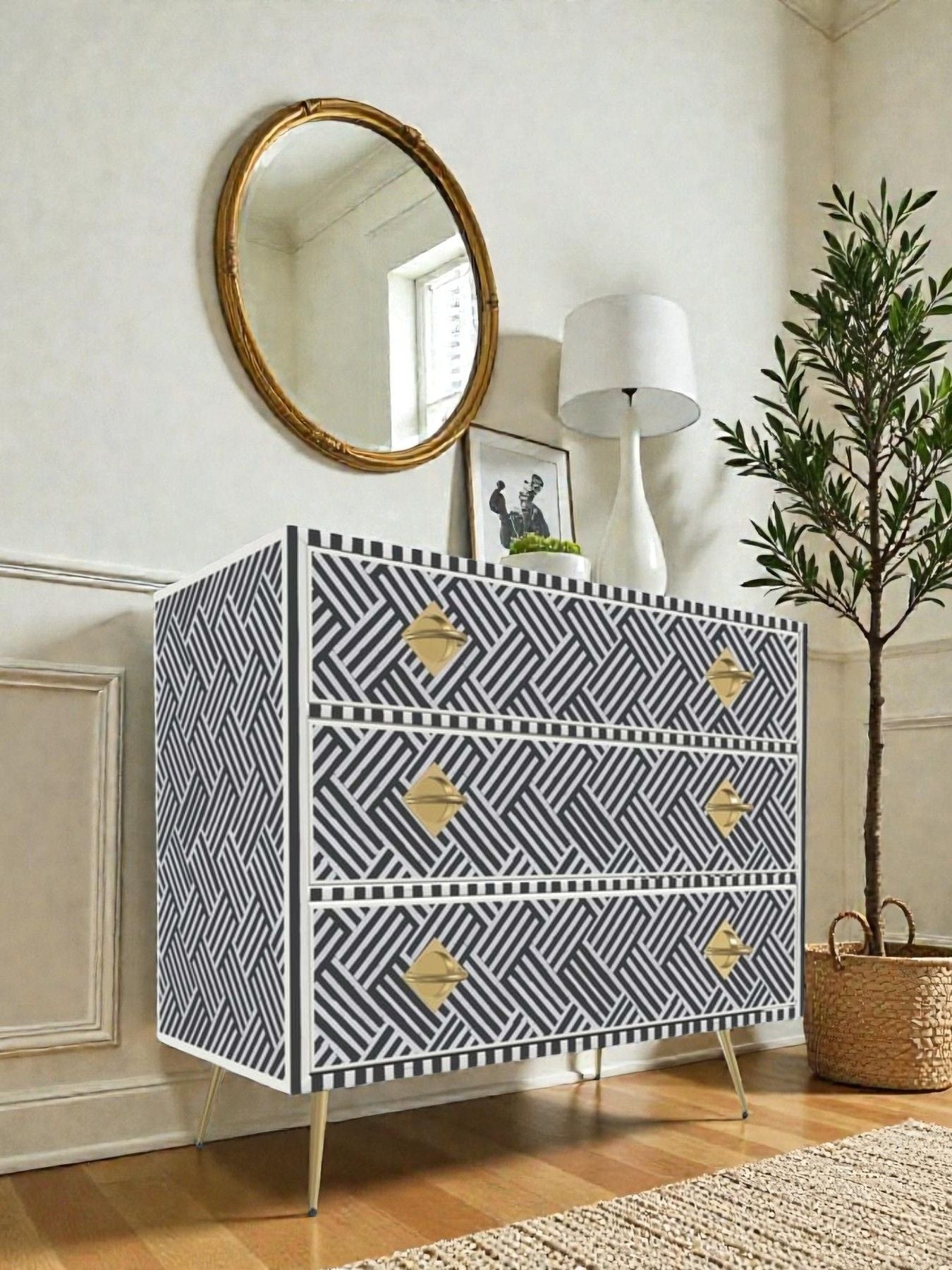 Inlay Chest of Drawers - Chevron