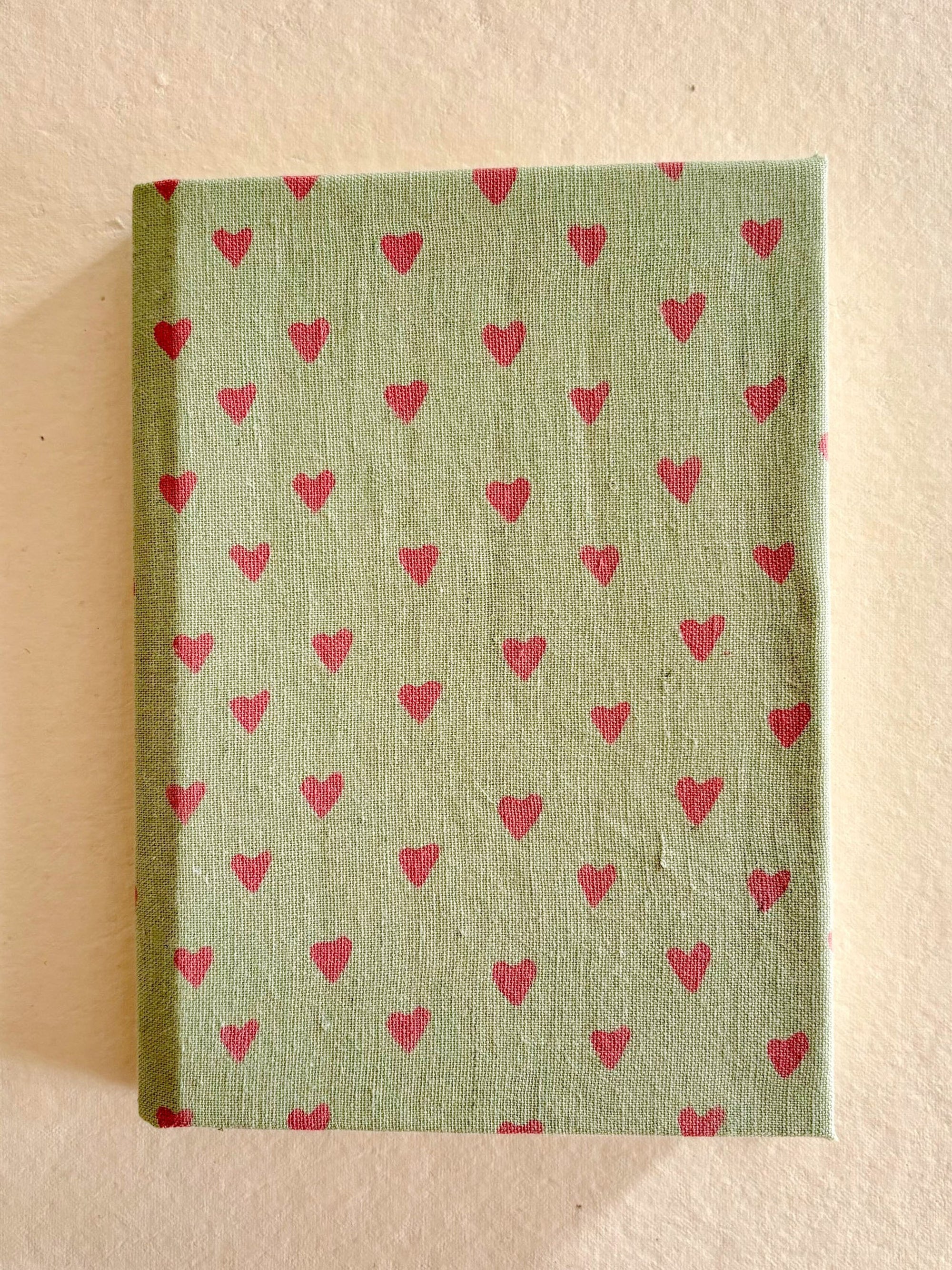 Handcrafted Sustainable A5 Diary Journal Notebook l Handmade Paper l Pink Hearts on Green