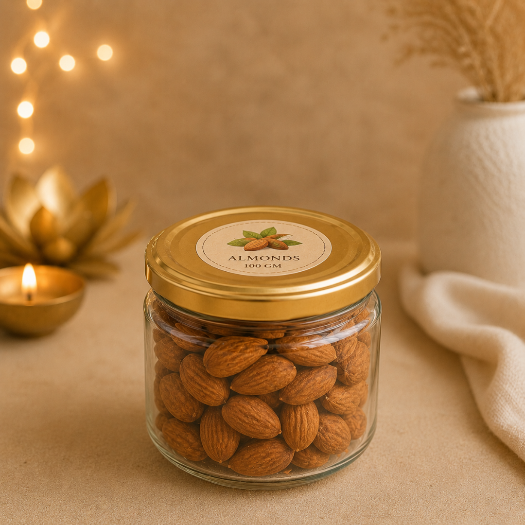 Green Harvest Celebration Gift Box | Mug, 100g Almonds & Soy Wax Candle - https://artecasa.in/