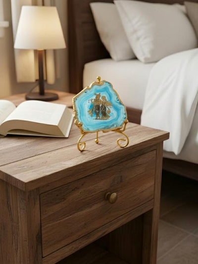 Natural Agate Stone Radha Krishna Frame Showpiece