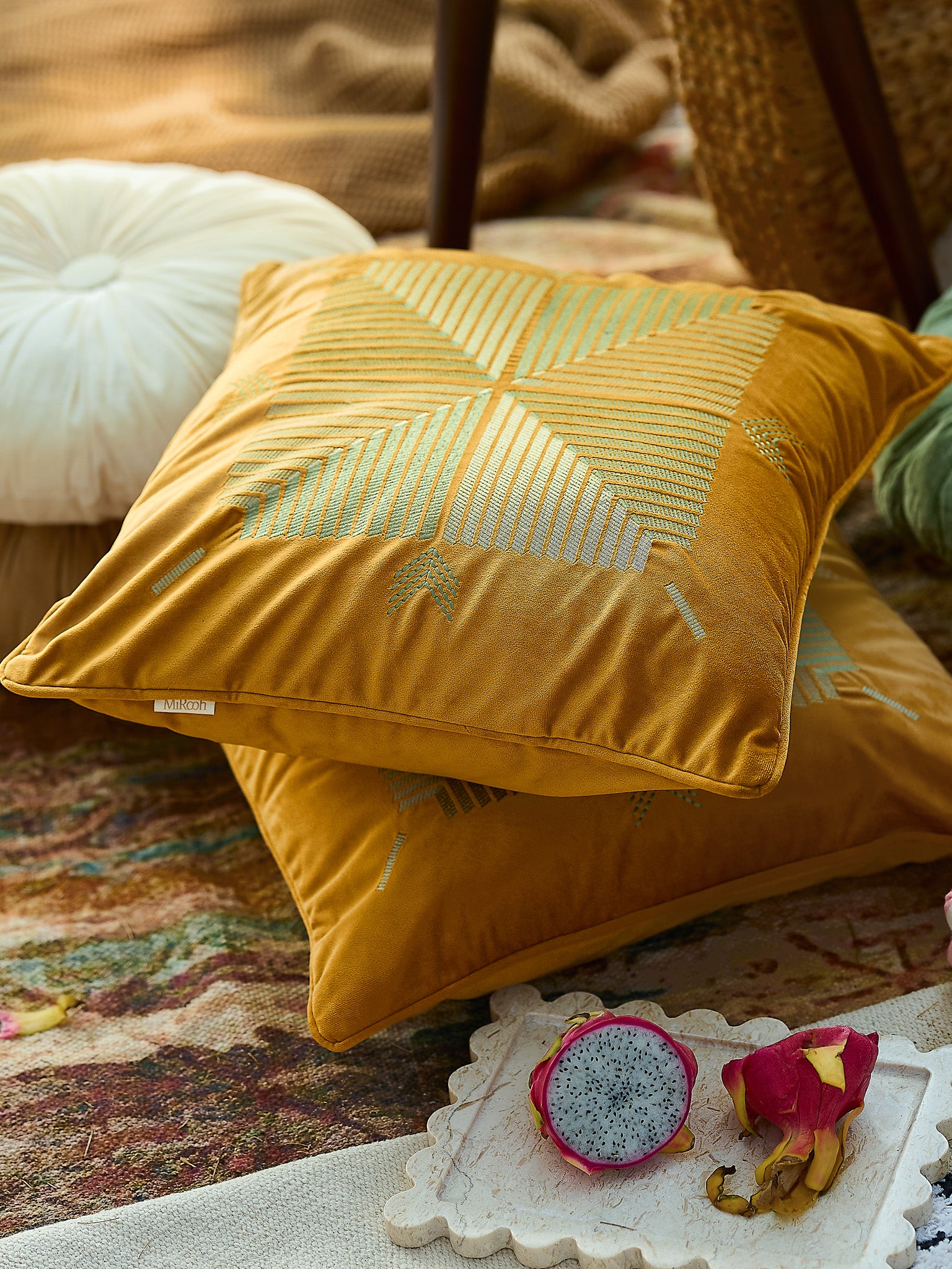 Vari-Da-Bagh ochre - Velvet Cushion Cover