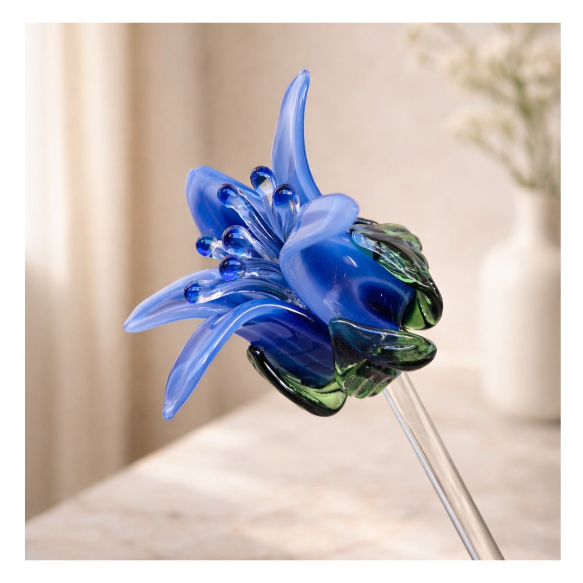Tinsel Lily Glass Flower - Azure Blue