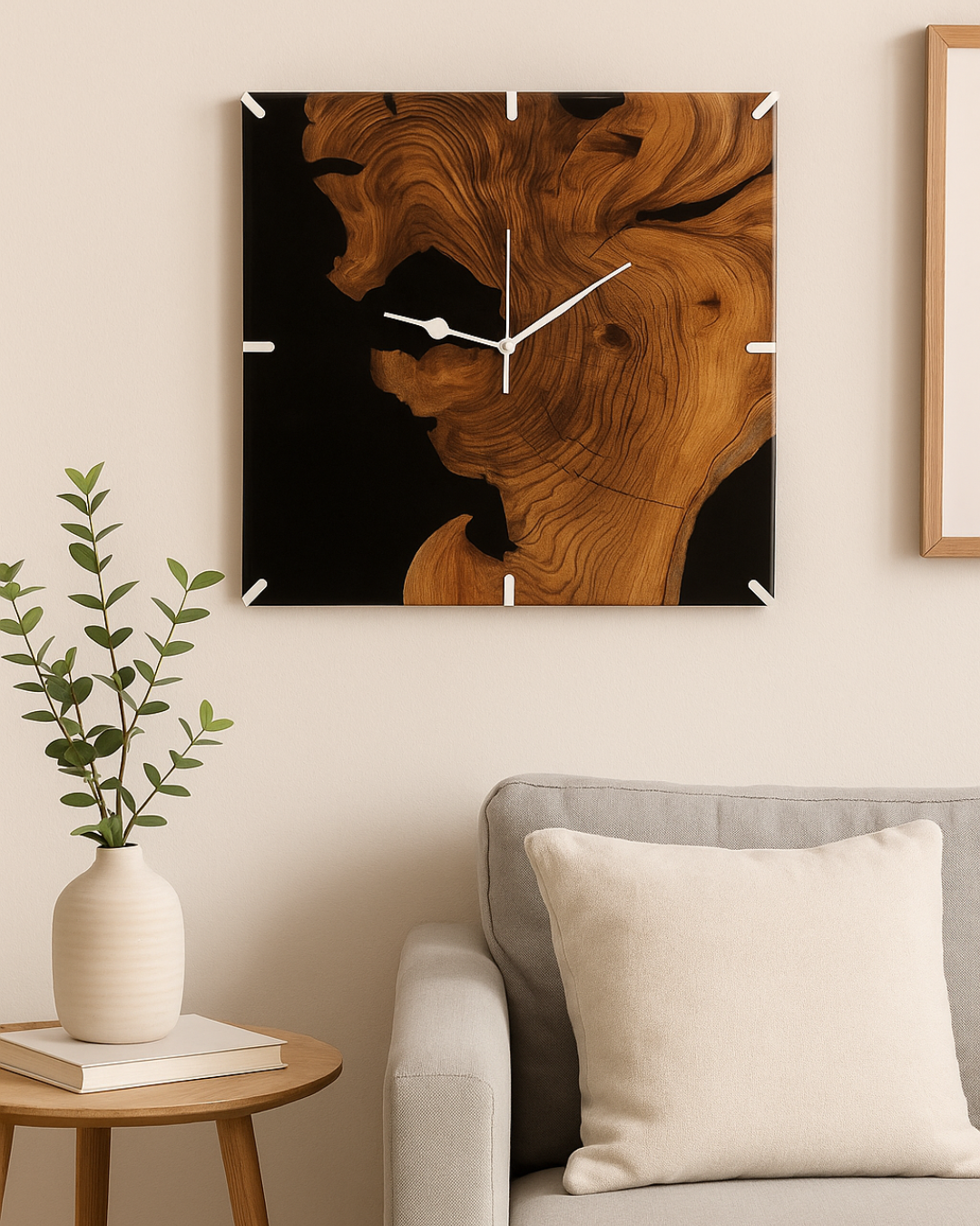 Stylish Resin Wall Clock – Teak Wood & Black Resin Elegance