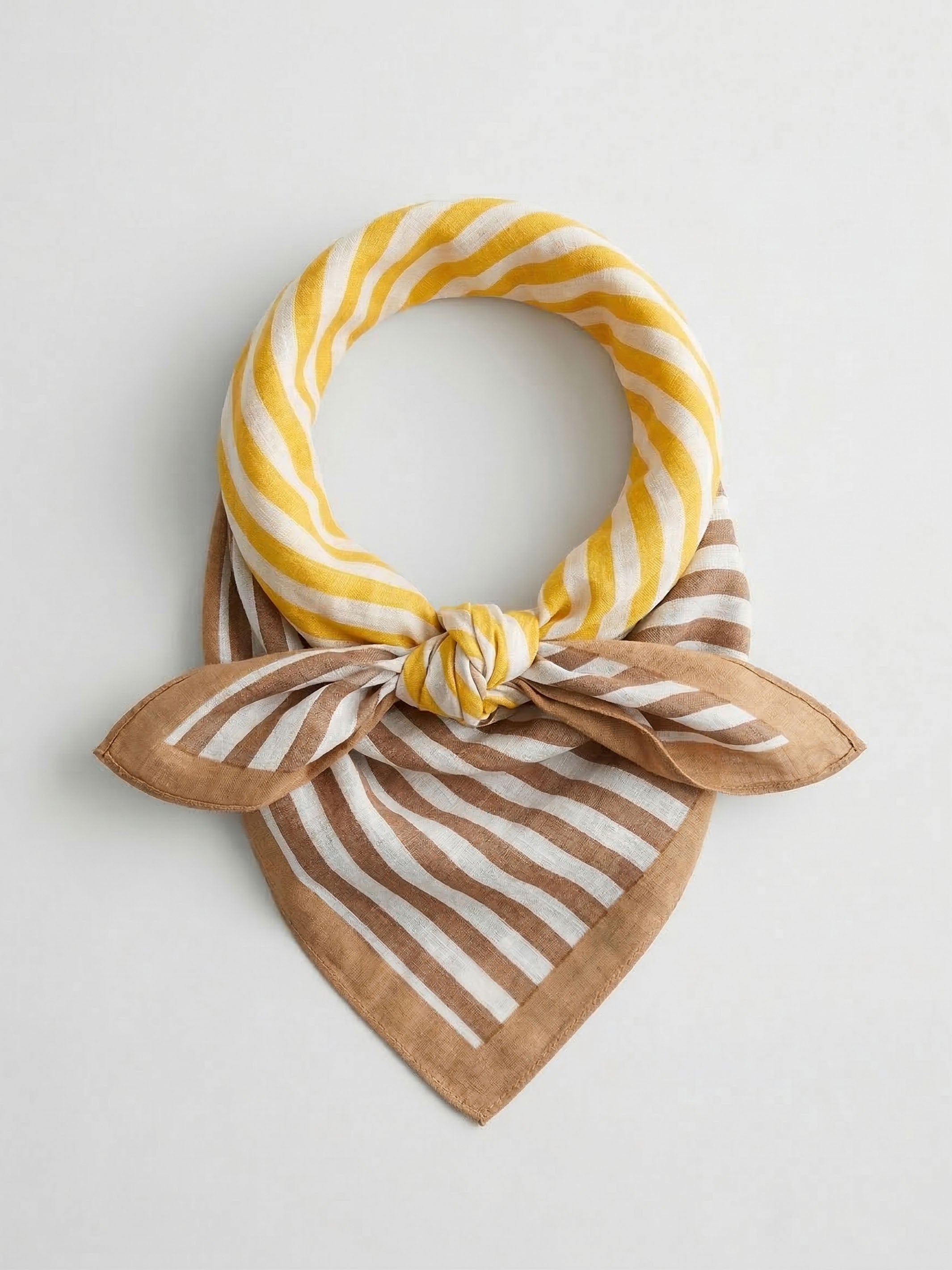 Yellow & Brown Stripes Bandana I Cotton Square Scarf