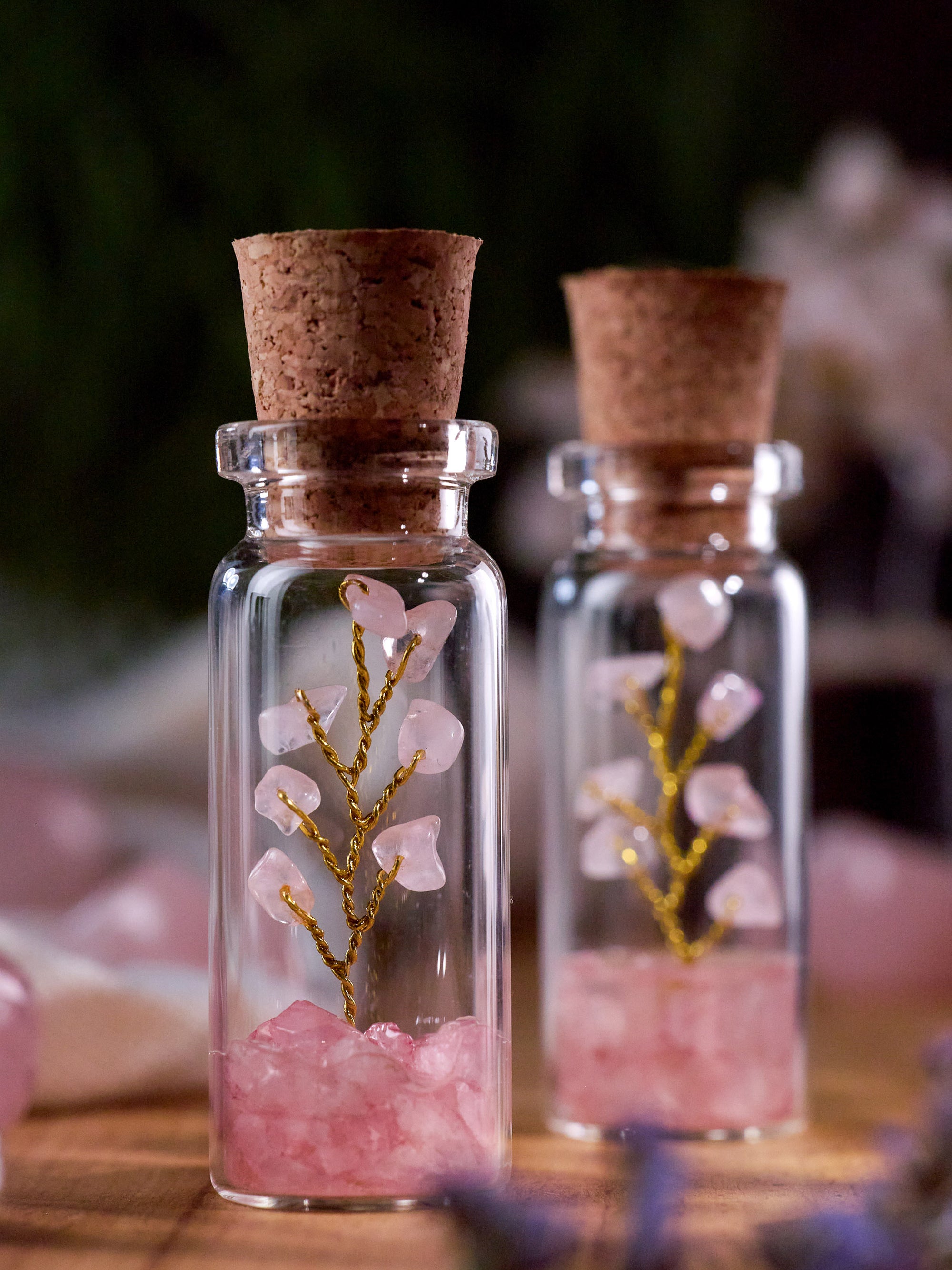 Semi-precious Gemstone - Rose Quartz Bottle Tree - Set of 2