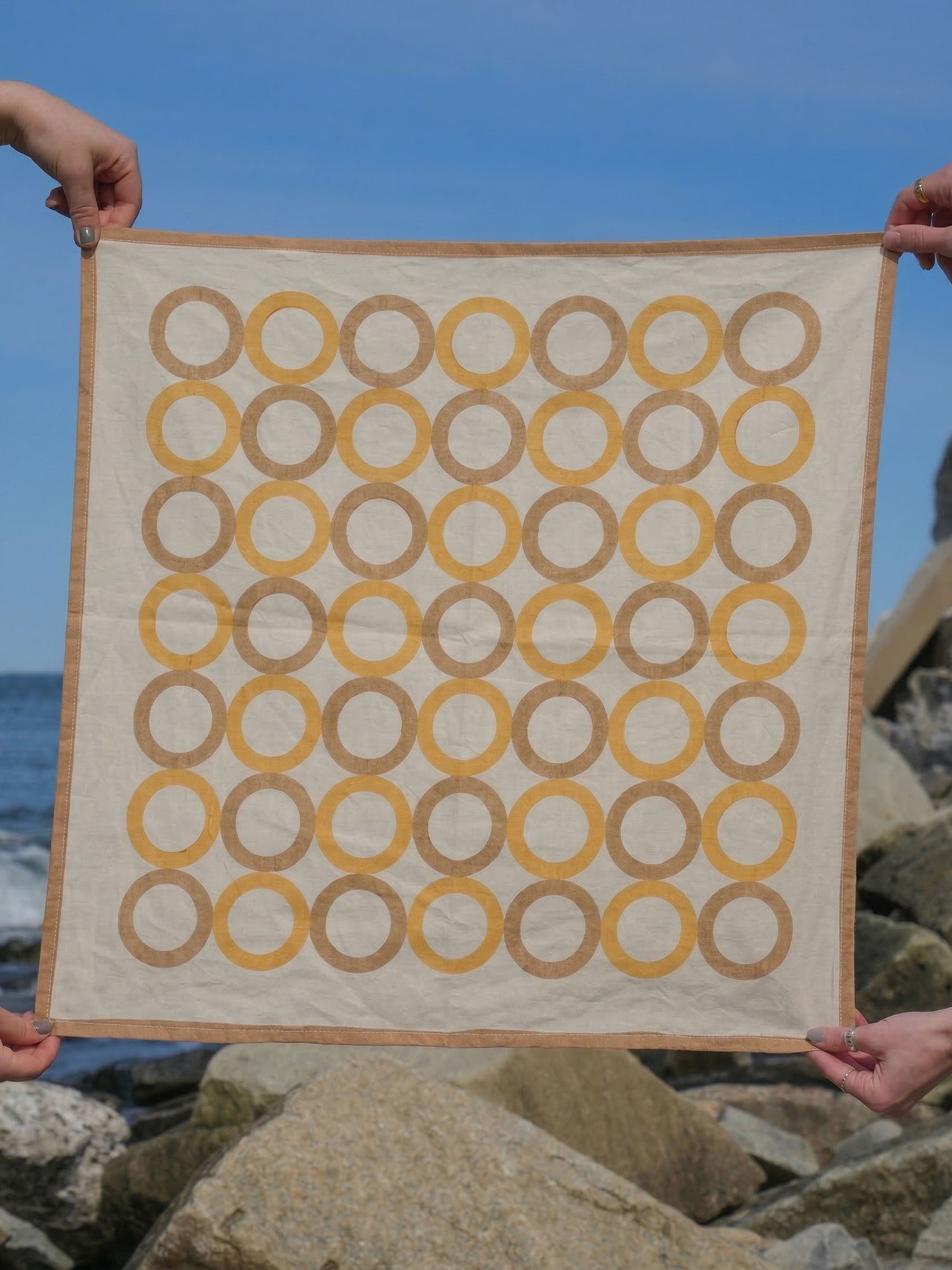 Yellow & Brown Geometric Circles Bandana I Cotton Square Scarf