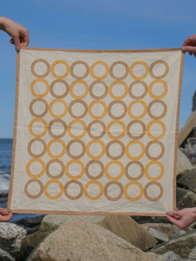 Yellow & Brown Geometric Circles Bandana I Cotton Square Scarf