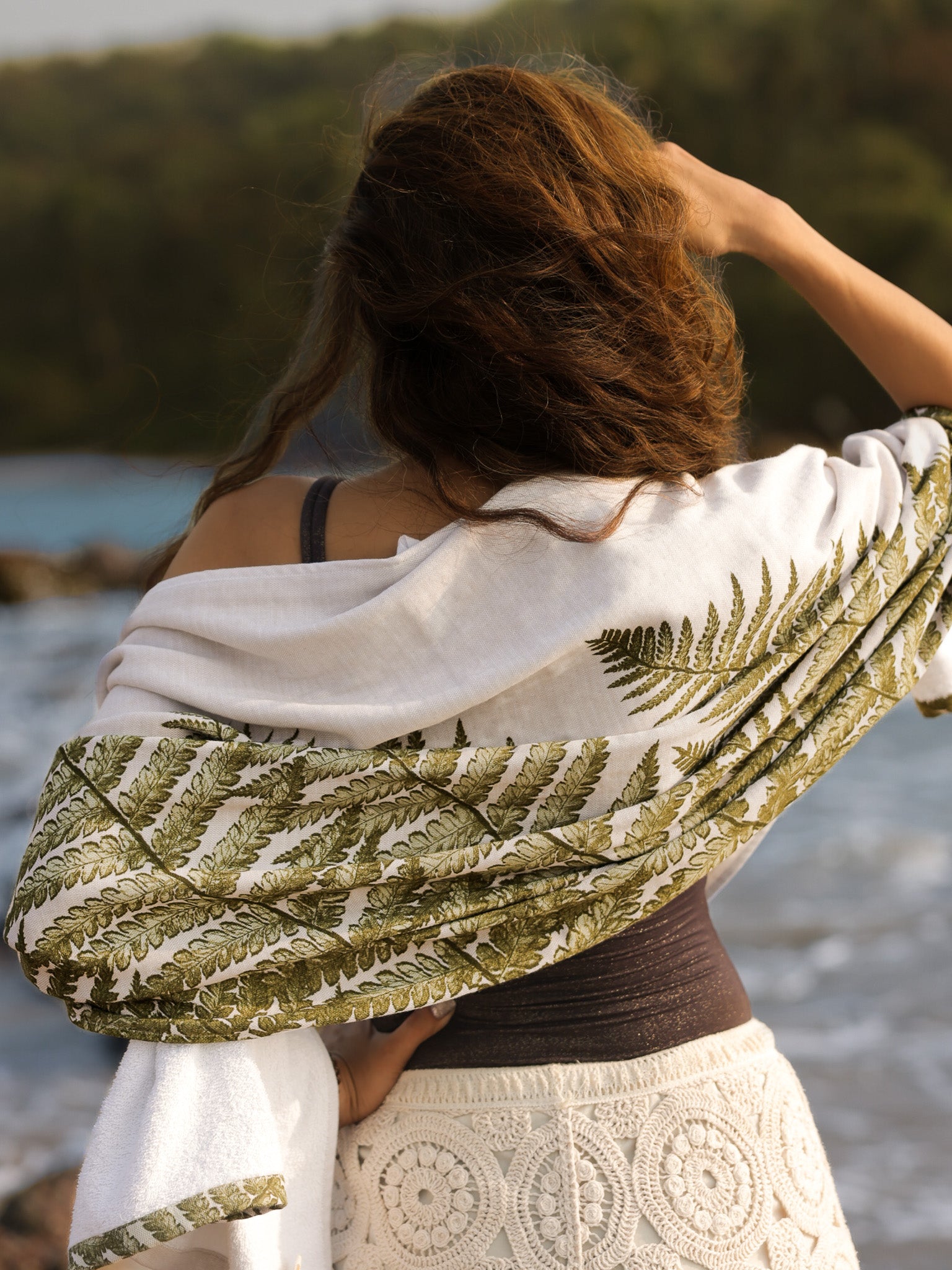 Fern PrintCotton Bamboo Hammam Terry Bath Towel