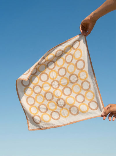 Yellow & Brown Geometric Circles Bandana I Cotton Square Scarf