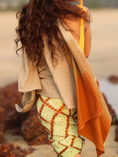 Dip Dye Cotton Bamboo Waffle Bath Towel Clay Sienna