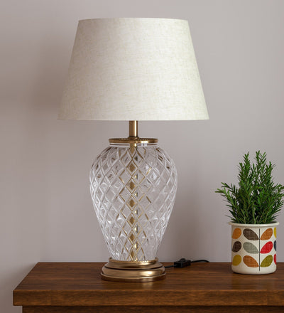 Diamond-Cut Glass Table Lamp, Antique Brass (23") – Off-White 14" Shade