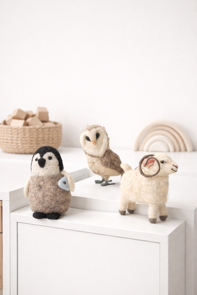 Handmade Felt Animals Nursery Decor (Owl + Ram + Penguin)