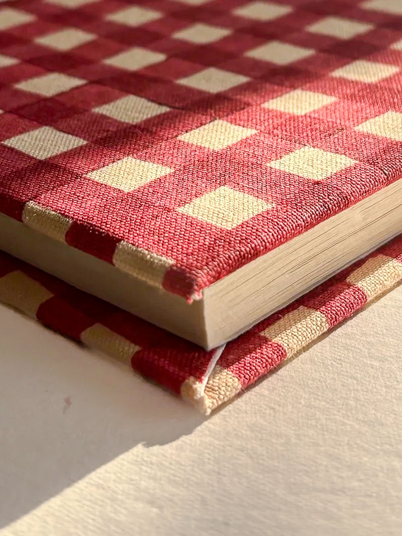 Handcrafted Sustainable A5 Diary Journal Notebook l Handmade Paper l Red Checks