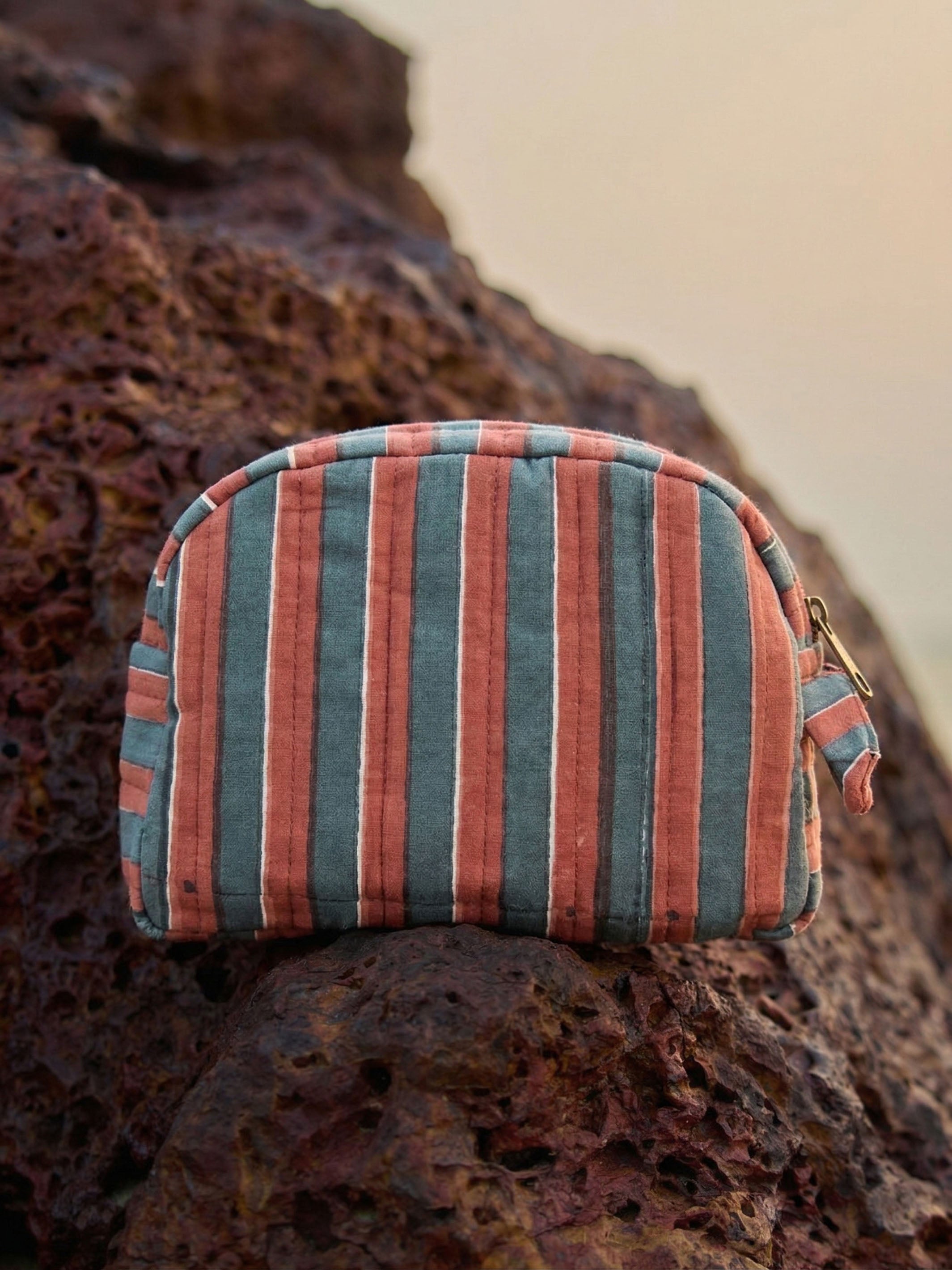 Sustainable Quilted Cotton Travel Pouch Set | Green Checks Classic Organiser Set