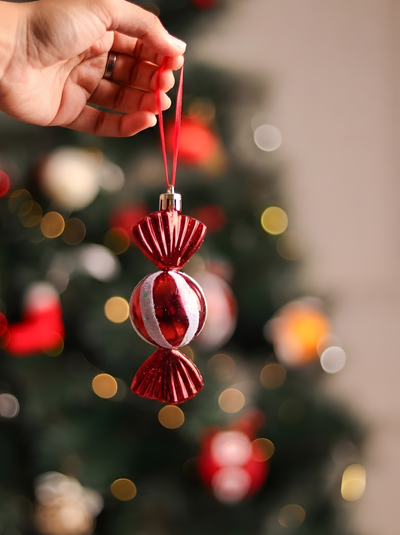 Red & White Toffee Christmas Ornaments (Pack of 4)