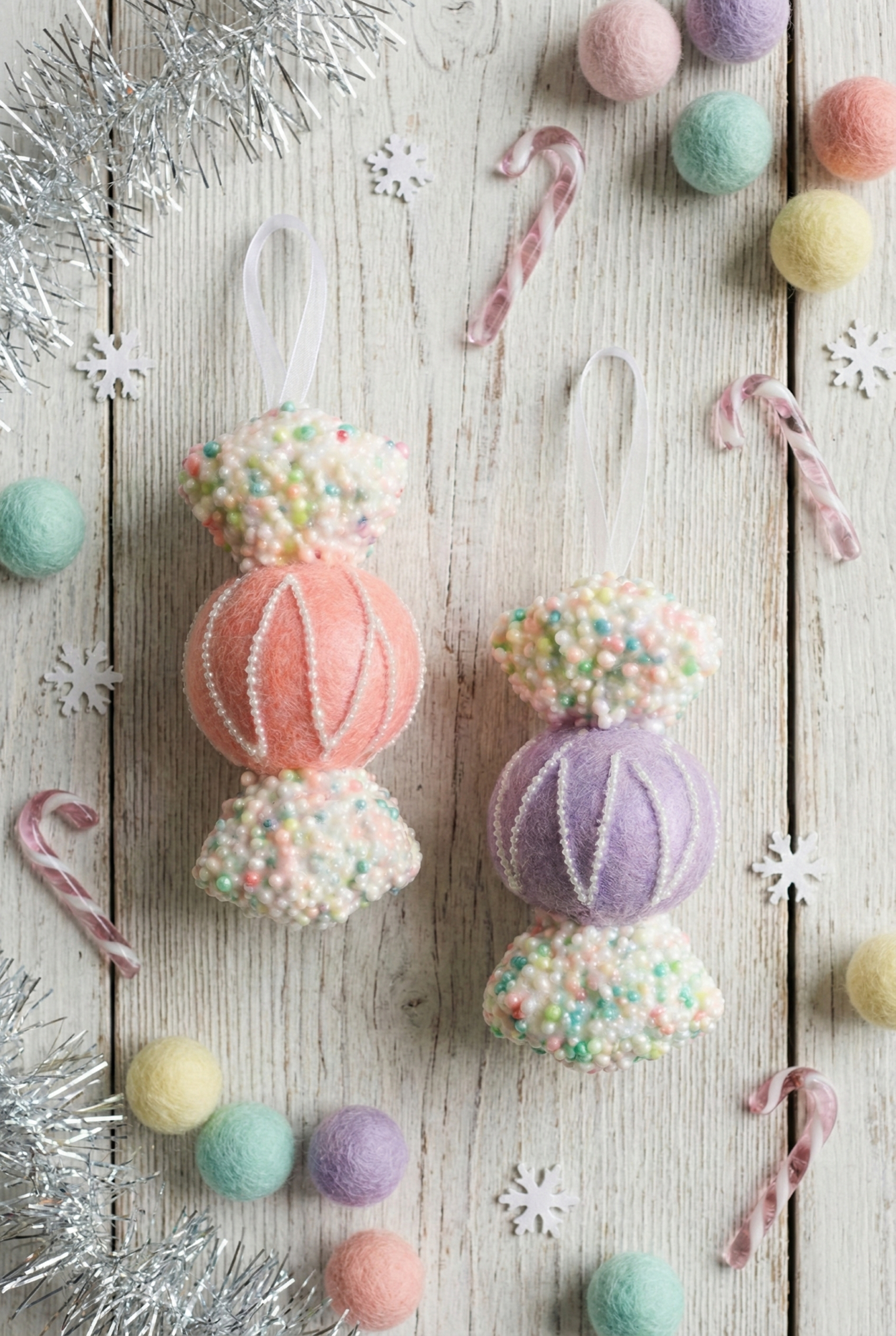 Pastel Pink & Lavender Candy Christmas Ornaments (Set of 4)
