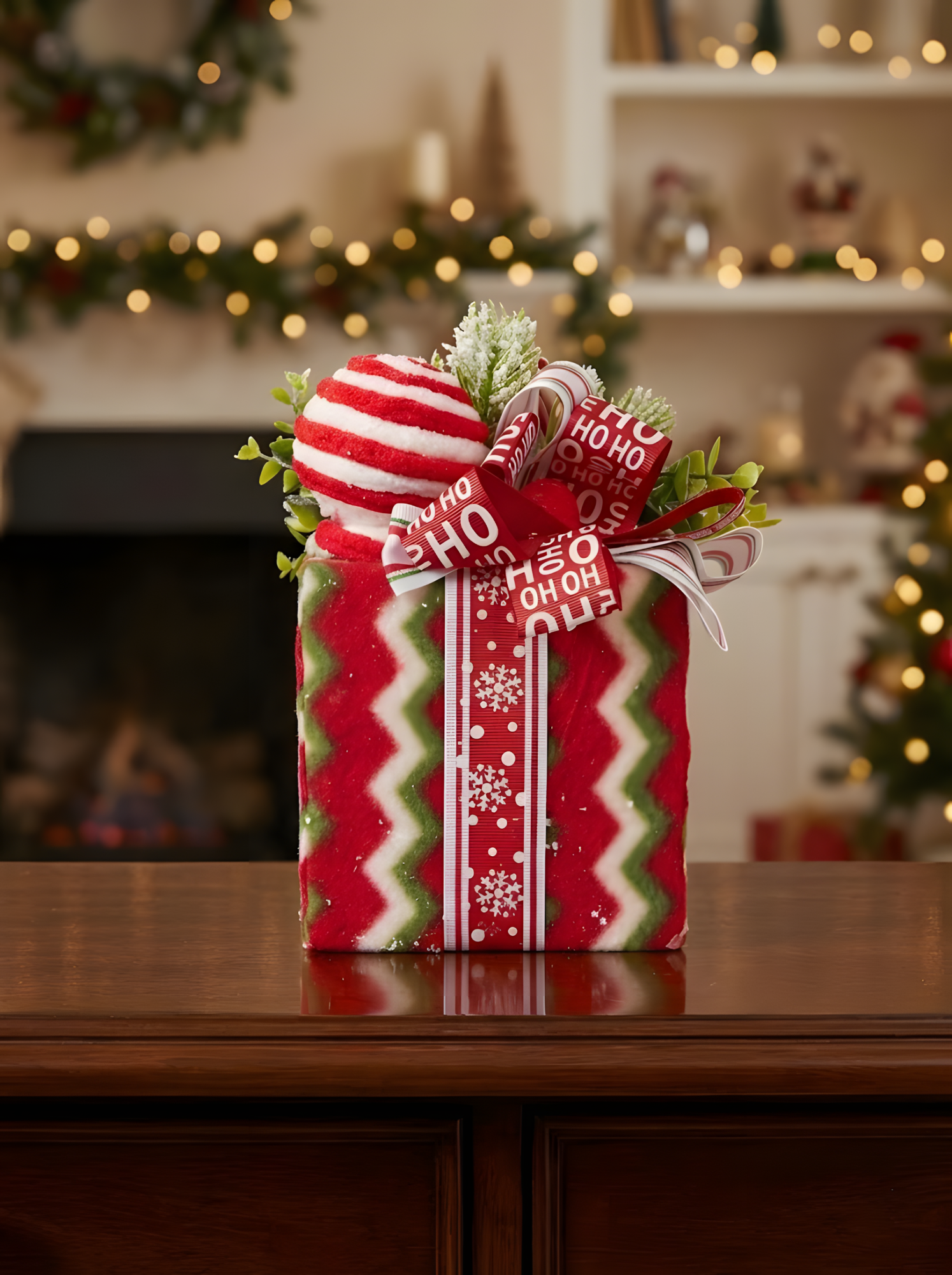 Decorative Christmas Box For Mantel and Shelf