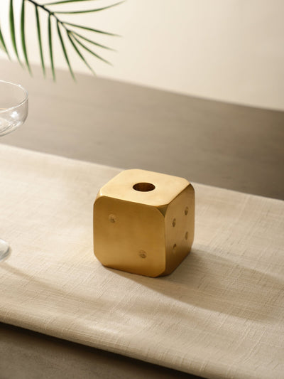 Golden Metal Dice Candle Holder and Table Decor